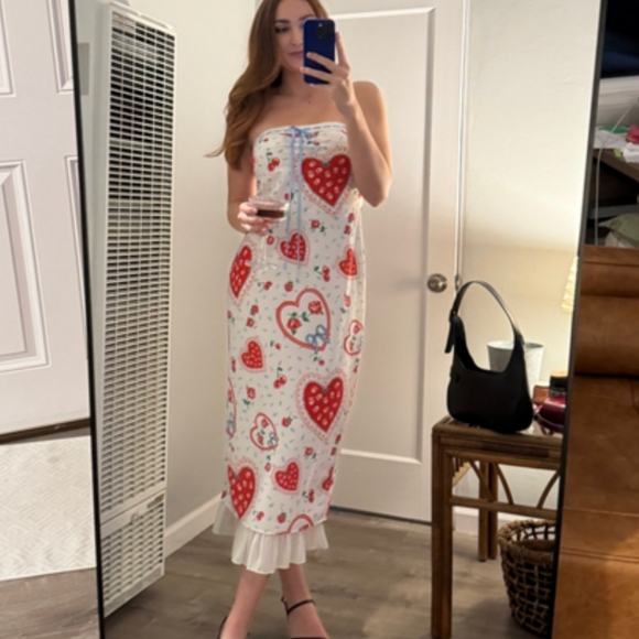 🍋**1 XS Left!!**For Love and Lemons Daisy Mae Strapless Midi Dress - Picture 2 of 16